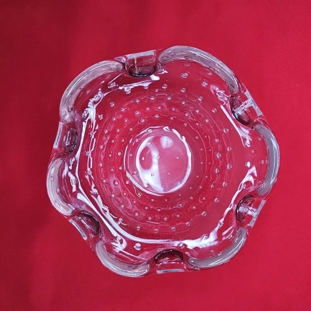 Murano Bubble Ashtray Trinket Bowl VTG Scalloped Bullicante Amethyst Violet Art